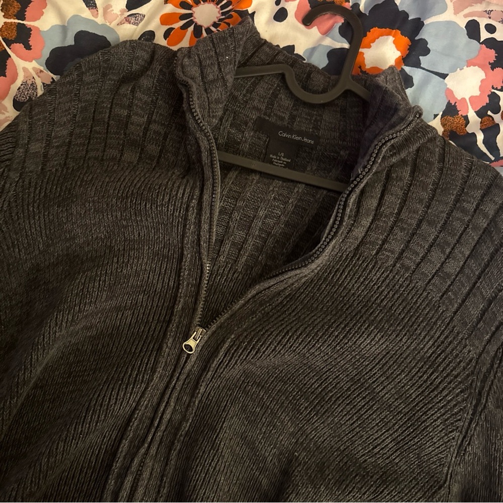 Calvin Klein Men's Charcoal Zip-Up Sweater